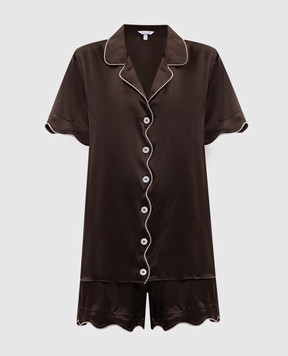 Dore & Rose Brown silk pajamas SCALLOPSILKSHORTSET