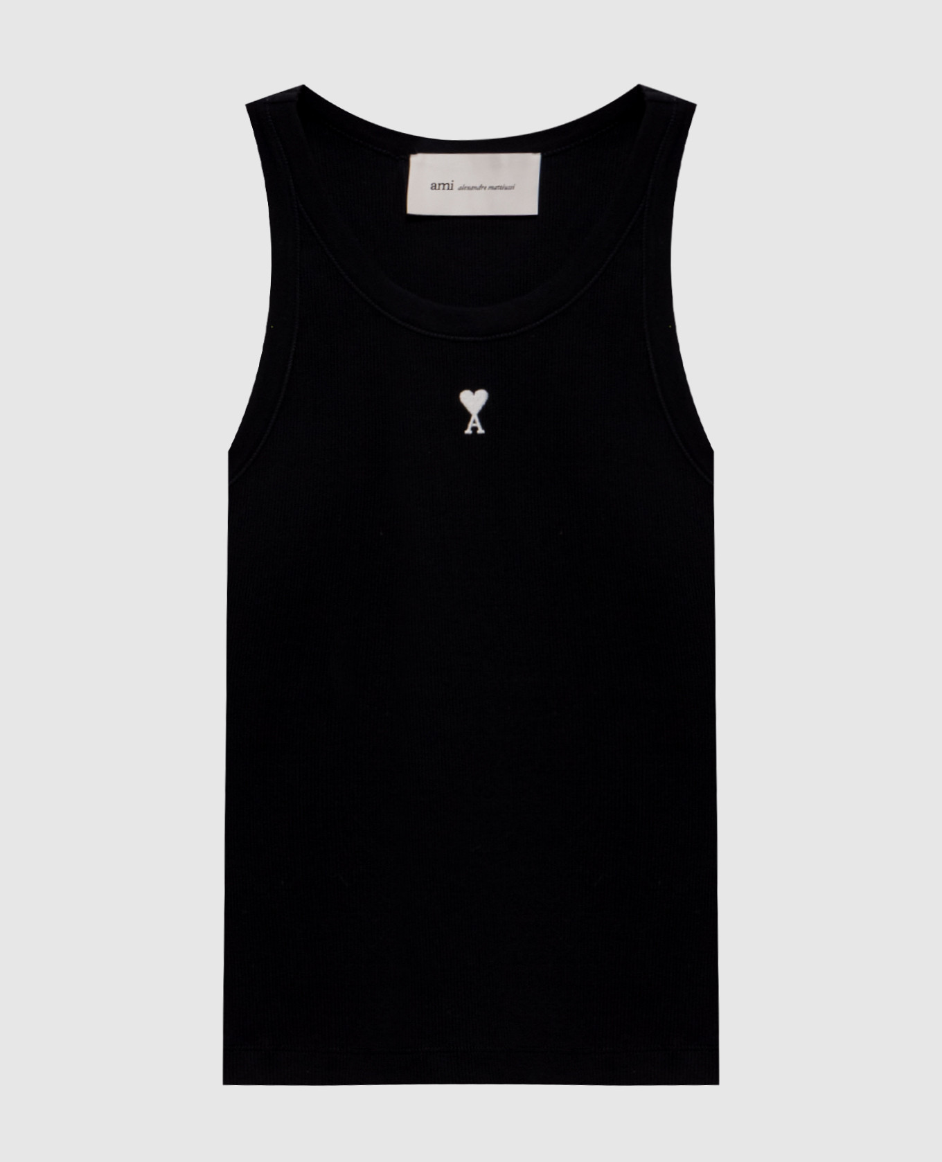 Black ribbed T-shirt with embroidered emblem
