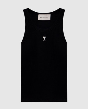 Ami Paris Black ribbed T-shirt with embroidered emblem FTP811JE0117
