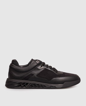 Stefano Ricci Black leather sneakers with textured logo UR78G6710WYSNMN
