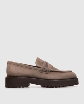 Doucal's Brown suede loafers with monil chain DD8741PHILUF252
