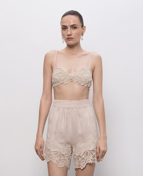 Ermanno Scervino Life Pink linen top with lace D484L608GQI