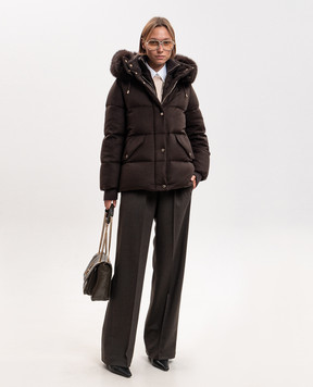 MooRER Brown ATTICA wool and cashmere down jacket with fox fur ATTICALS9