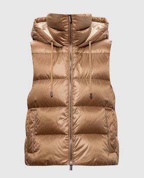 Peserico Brown down vest with monil chain S0347900019