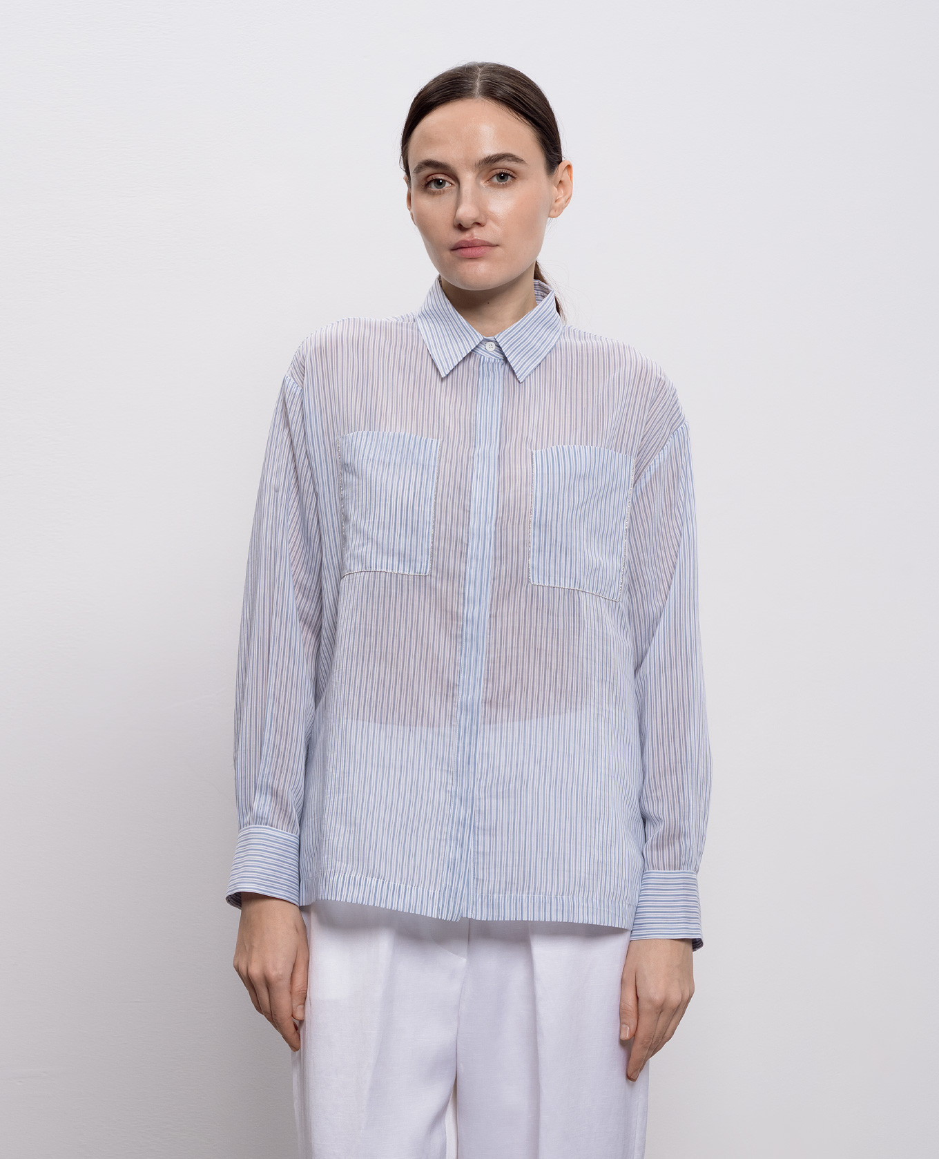 Blue striped silk shirt with monil chain Peserico 3