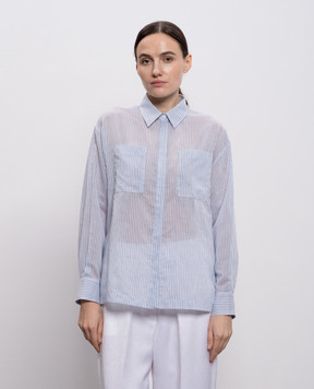 Peserico Blue striped silk shirt with monil chain A0639900679