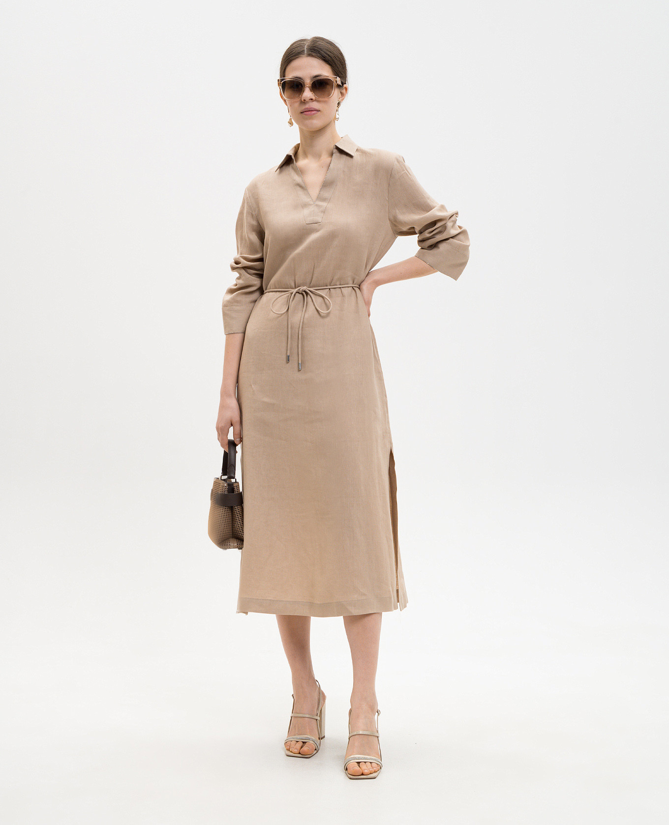 

Beige linen dress with slits Peserico