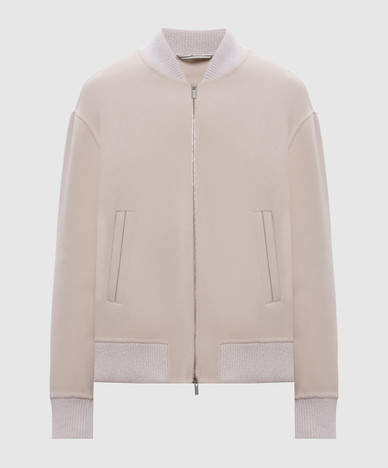 Blouson aviateur beige en laine et cachemire