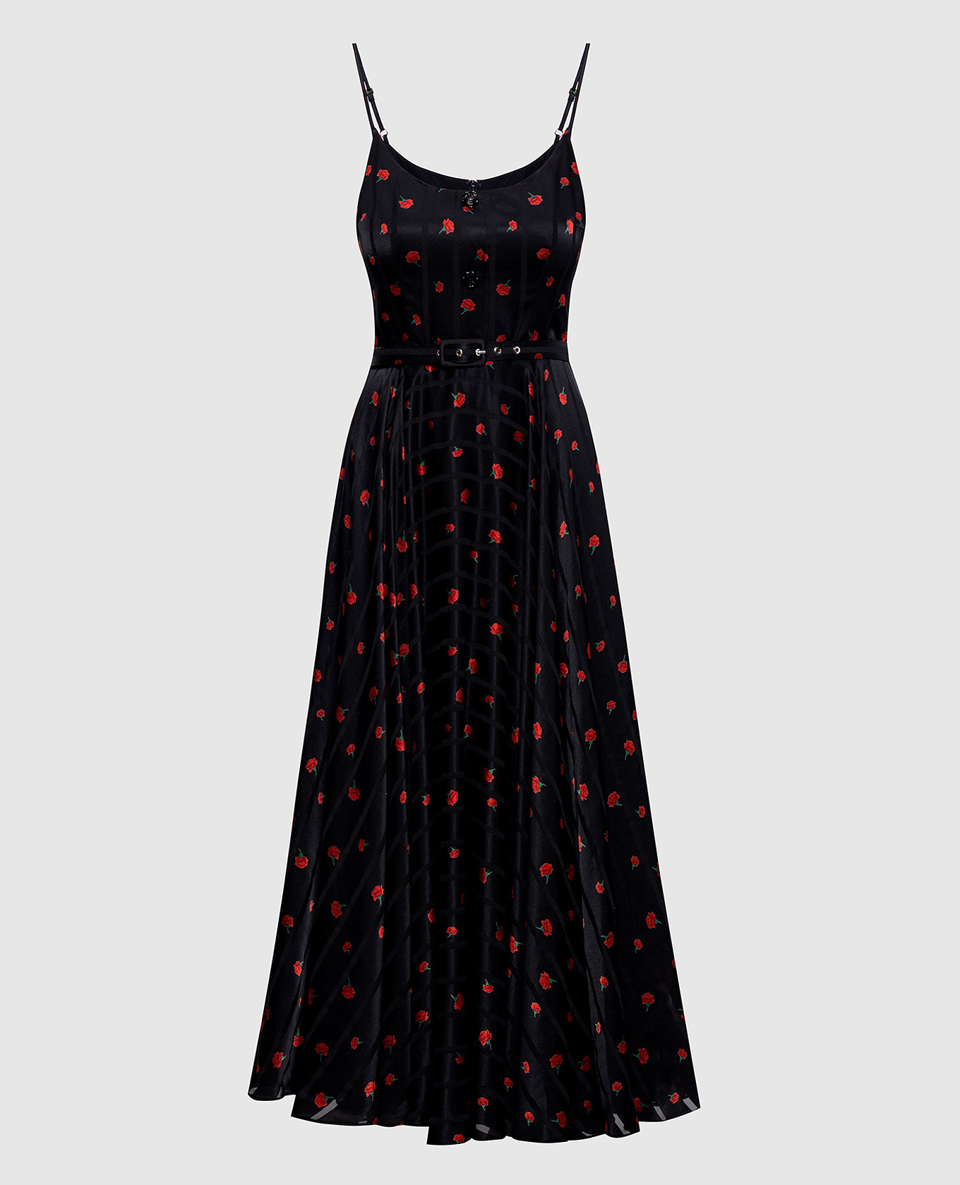 

Black floral print dress with belt Nissa