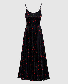 Nissa Black floral print dress with belt RC16567