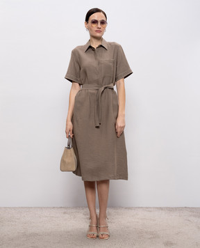 Peserico Brown dress with linen A0203905435