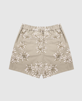 Brunello Cucinelli Children's green shorts in a floral print with a monil chain BQ970P209B