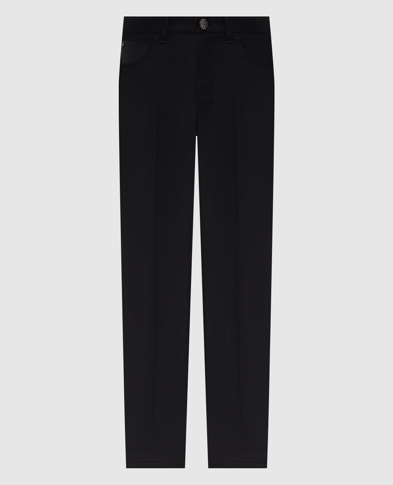 Black wool trousers with logo patch