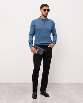 Stefano Ricci Blue wool, silk and cashmere polo shirt KE08020P30E26370