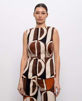 Marco Pescarolo Beige silk top with Dolly print DOLLYD5393