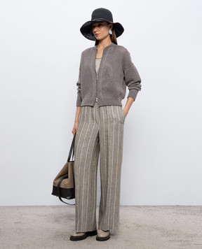 Peserico Brown striped linen pants P0412402646