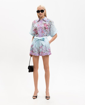 Christy Lynn Lola blue printed linen shorts CLP26CF55