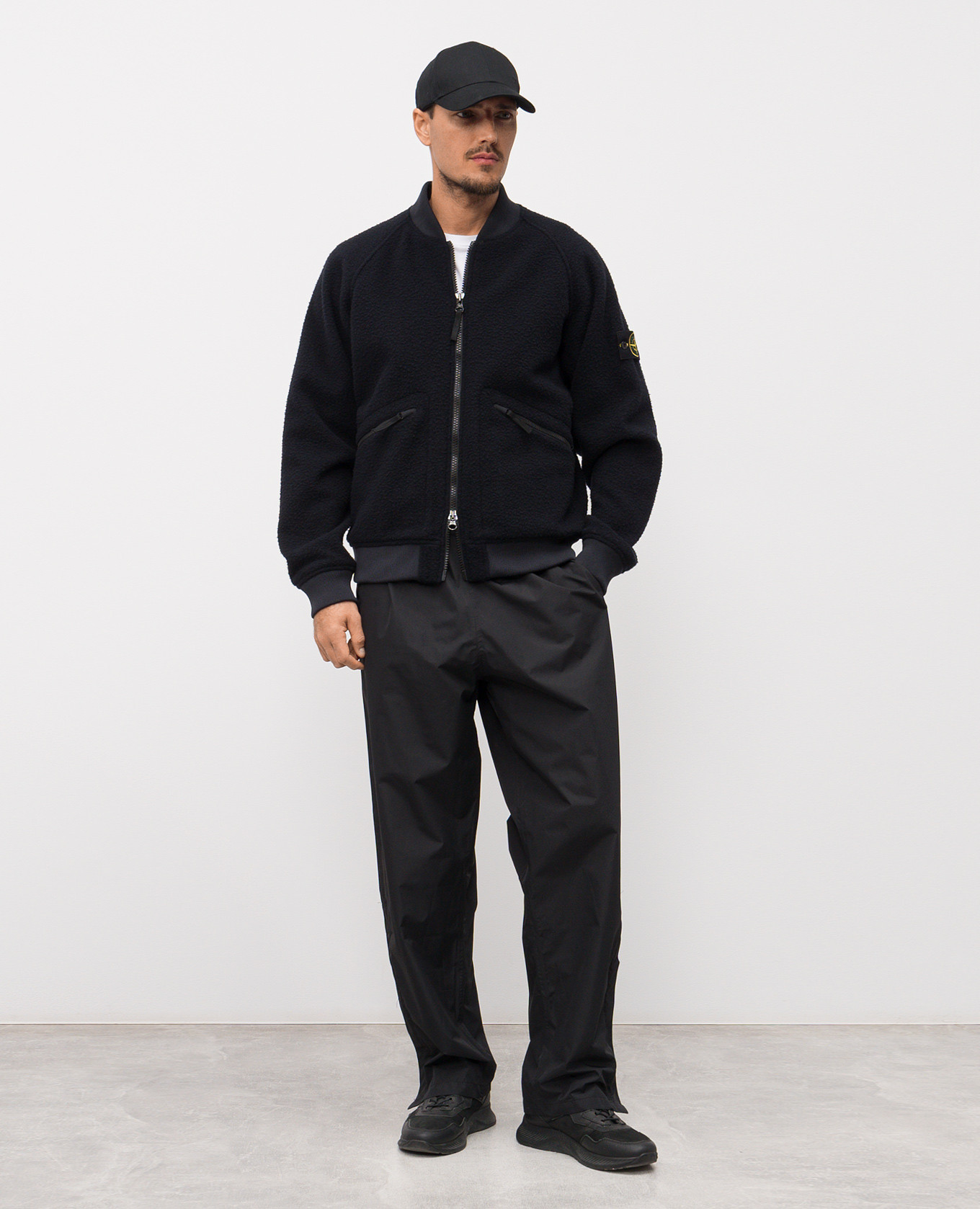 Blue wool bomber jacket with logo Stone Island 2