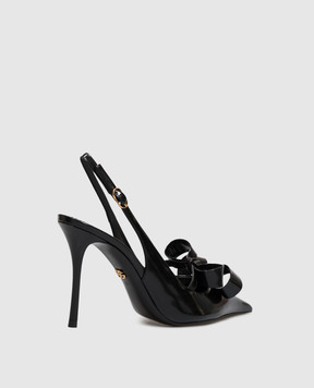 Dolce&Gabbana Black leather glossy slingbacks with bows CG1114A1037