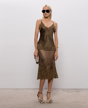 Ermanno Scervino Khaki silk top with lace D492L709APFWY