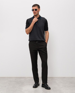 Stefano Ricci Black silk polo with zipper K212034P31F26190