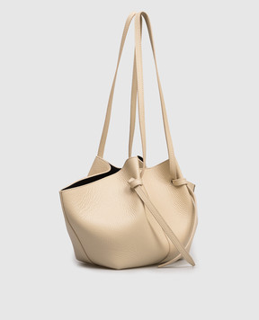 YUZEFI MOCHI beige leather tote bag with logo MOCHI