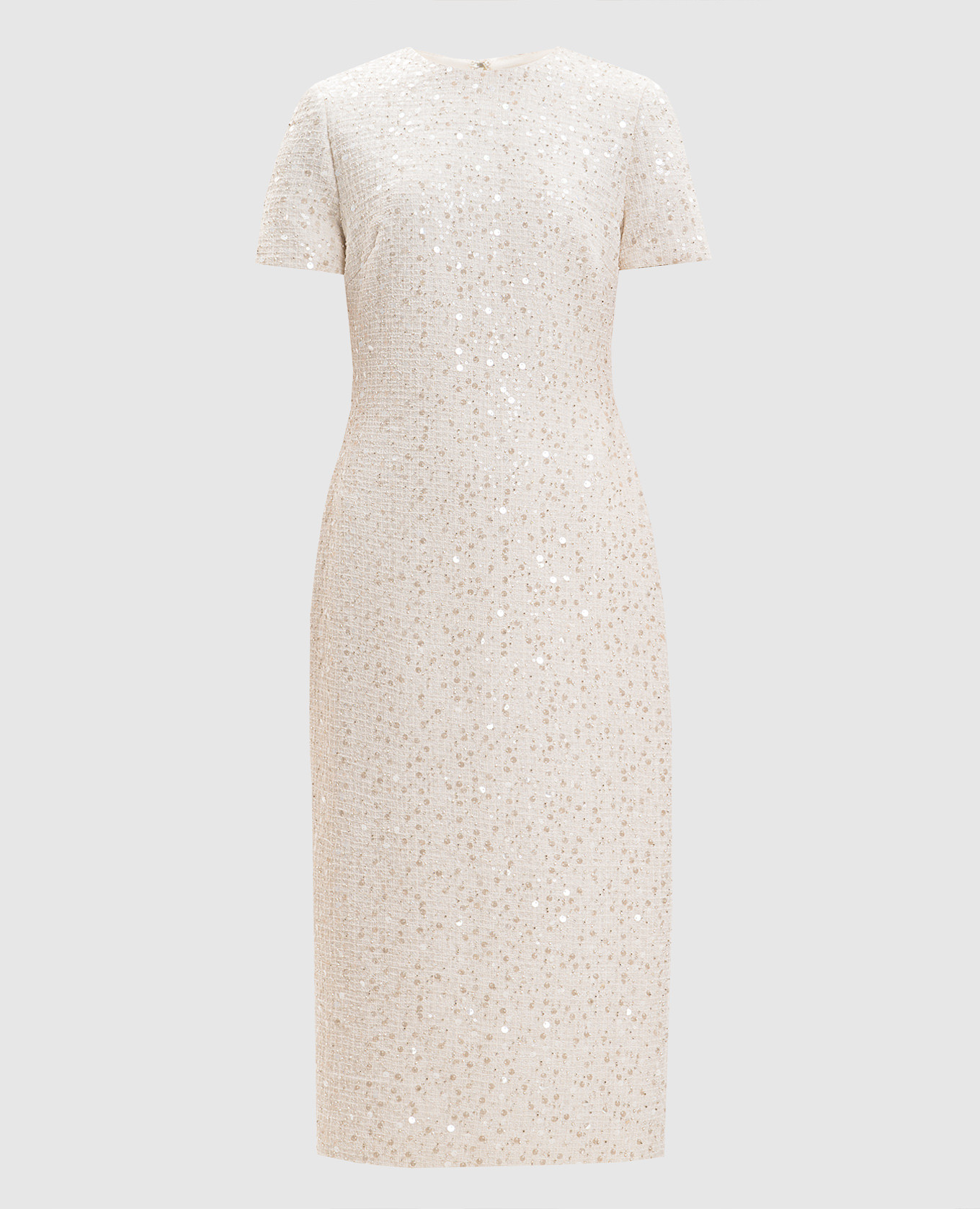 Ivory sequined tweed sheath dress