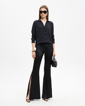 Dondup Black flared silk pants with slits DP882SF0106DXXX