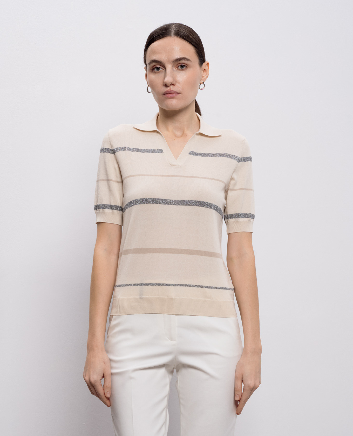 

Beige striped polo shirt Peserico