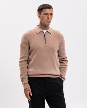 Canali Beige wool and cashmere jumper with polo collar MK02547C1237