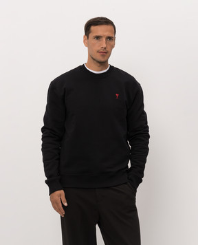 Ami Paris Black sweatshirt with embroidered emblem BFUSW035730m
