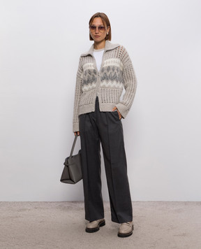Peserico Beige wool cardigan with pattern A99883F03H9100