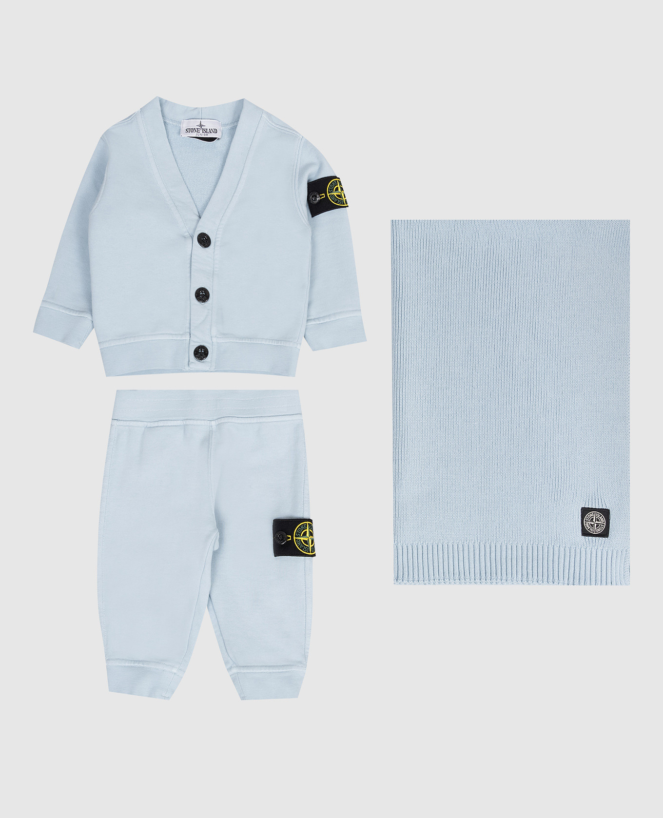 Baby blue set of cardigan, pants and blanket