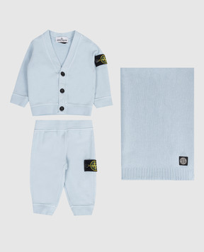 Stone Island Baby blue set of cardigan, pants and blanket L1S16M200001S0917
