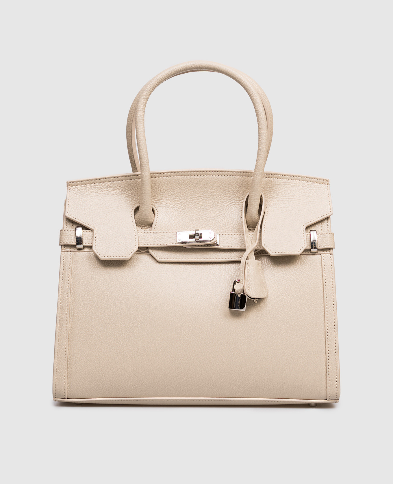 Beige leather satchel bag with pendant