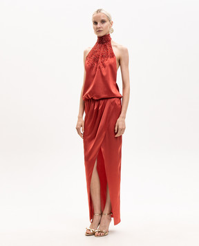Balmain Red silk dress with an open back GF0RPB30PD46