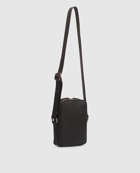 Enrico Mandelli Black leather bag with textured logo 0FRONT7213
