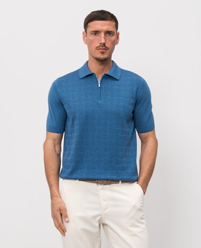 Castangia dal 1850 Blue polo shirt with patterned silk NCCA02MCE26
