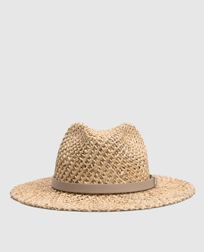 Peserico Beige straw hat with monil chain S36220C0CC847