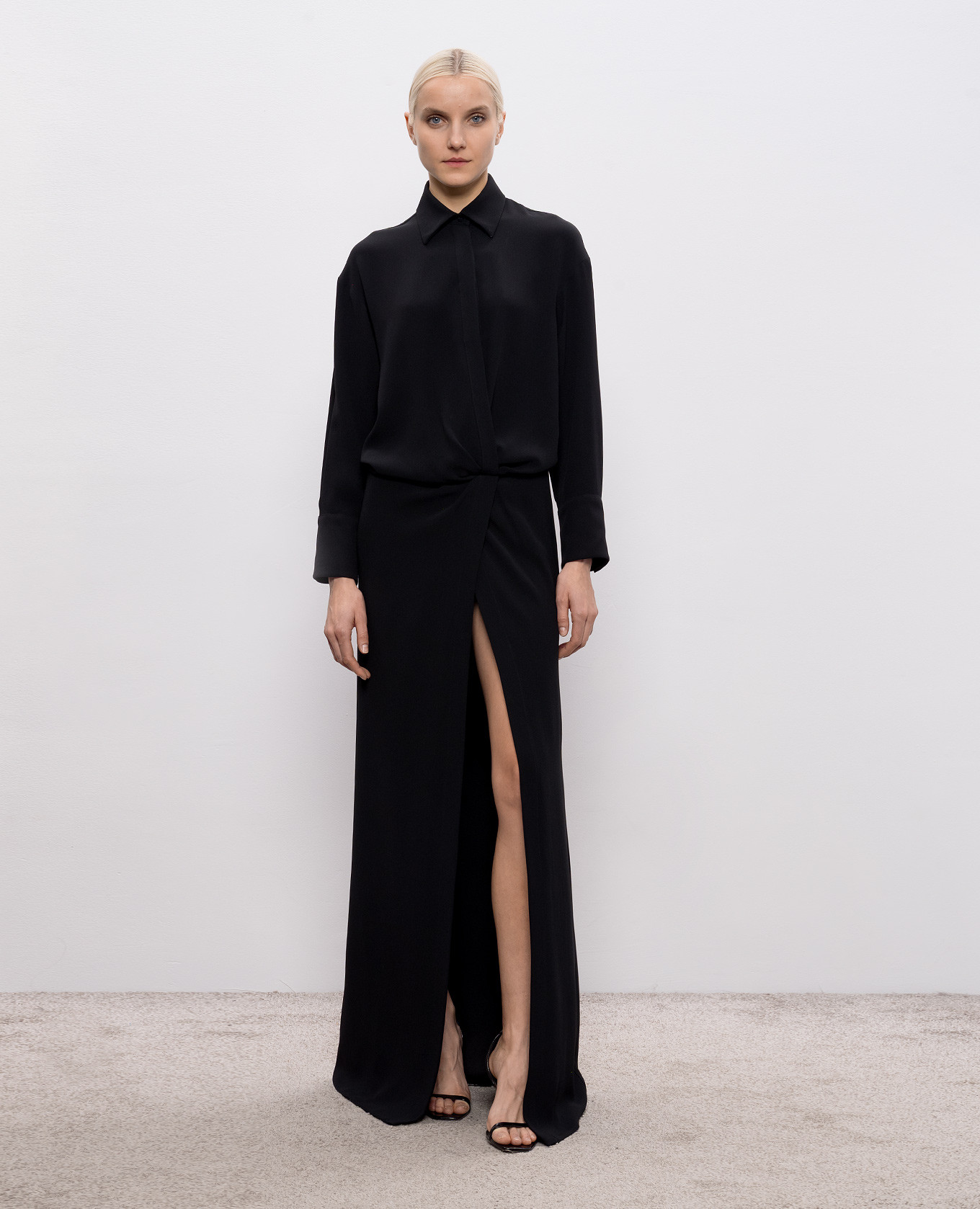 

Black maxi shirt dress with slit Dondup