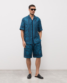 Versace Blue Barrocco silk shirt 10039261A13557