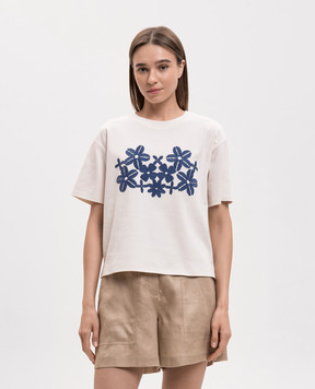 Max Mara Weekend Beige T-shirt WKDSABATO with floral embroidery WKDSABATO
