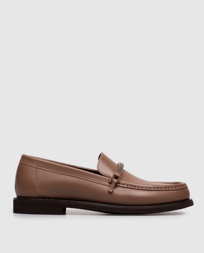 Brunello Cucinelli Brown leather loafers with monil chain MZMGG3314P