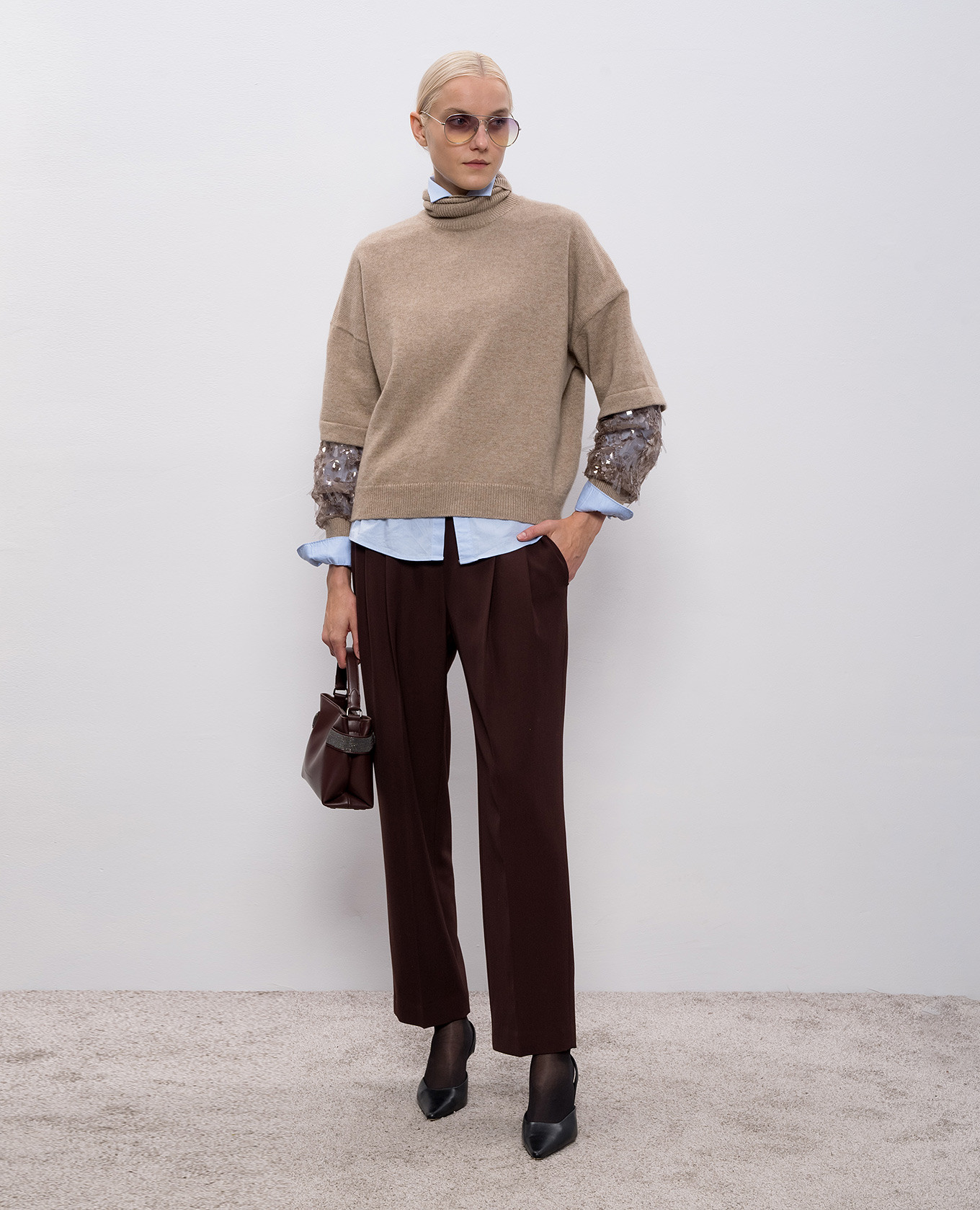 Beige cashmere sweater with sequins Brunello Cucinelli 2