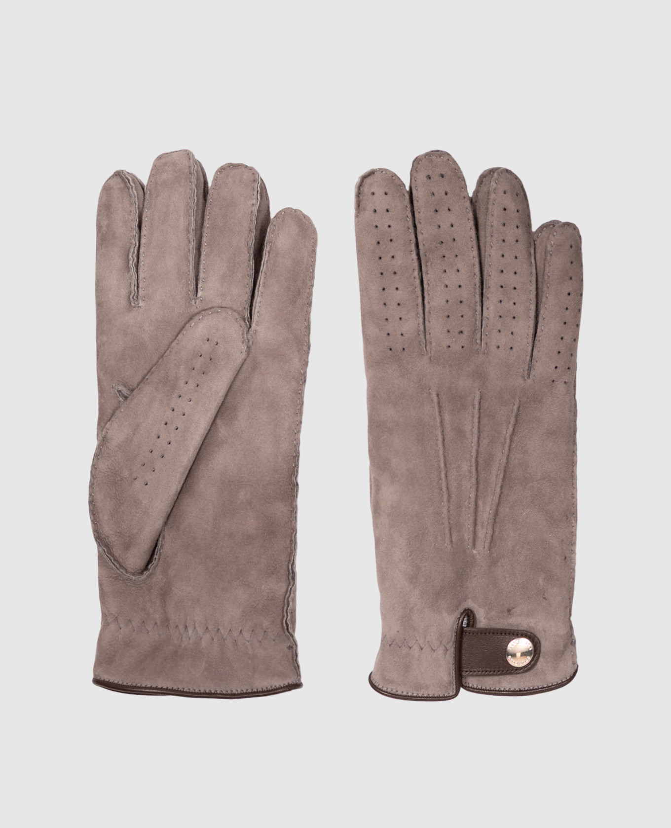 Gray suede gloves with fur trim