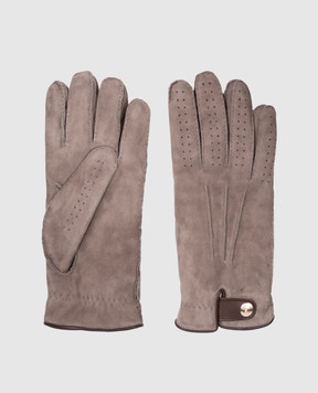 Brunello Cucinelli Gray suede gloves with fur trim MPMVS93608