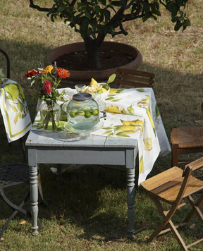 TESSITURA TOSCANA TELERIE White linen tablecloth LIMONCELLO NT190012020067