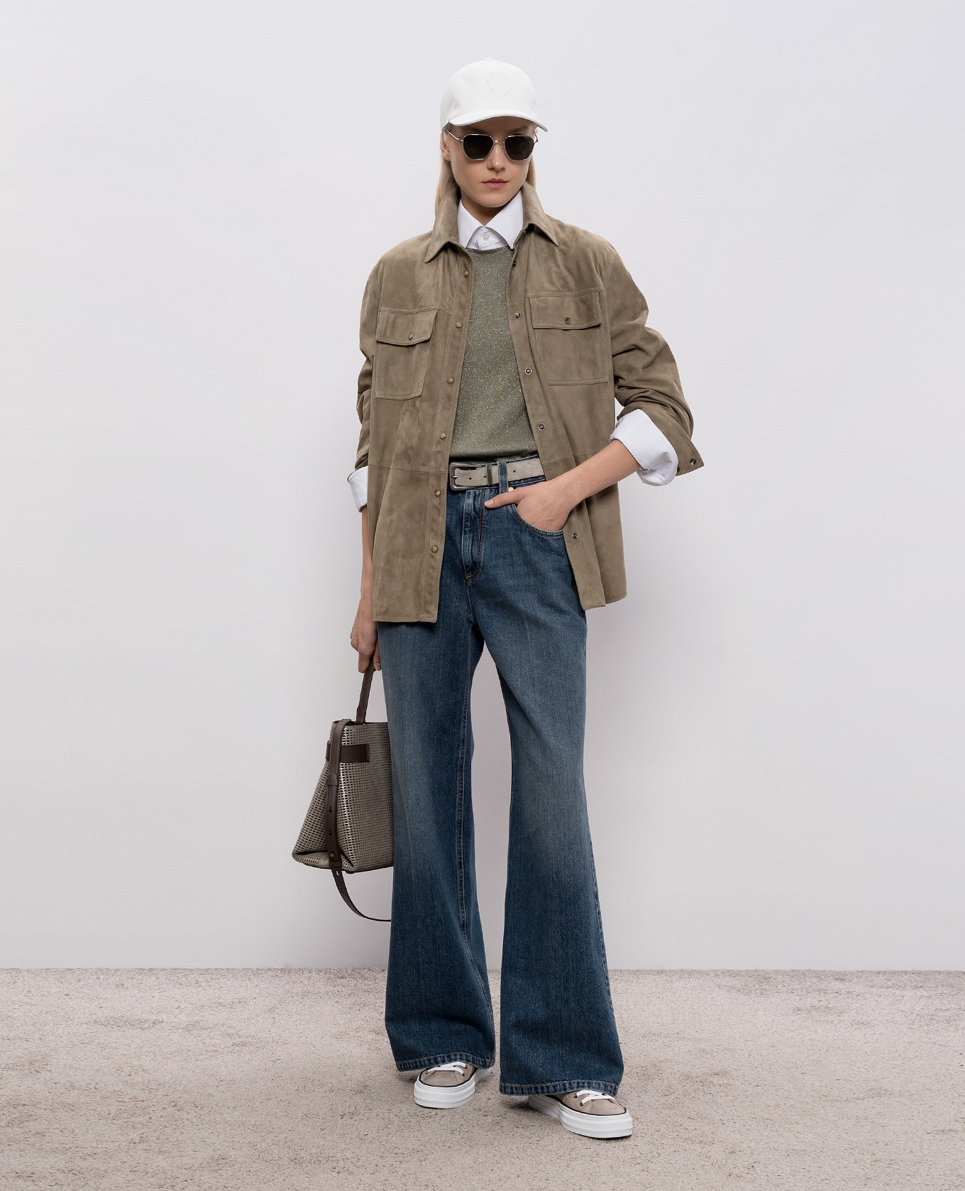 

Khaki cashmere and silk lurex jumper Brunello Cucinelli