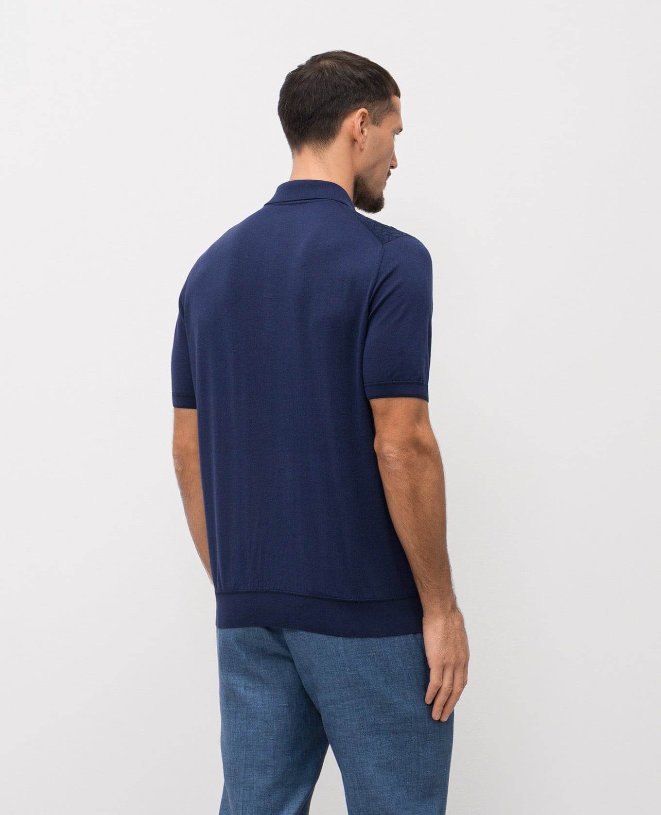 

Blue polo shirt with patterned silk Stefano Ricci