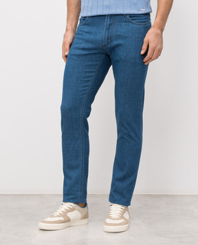 Enrico Mandelli Blue slim jeans with logo patch 0MIAMI5337